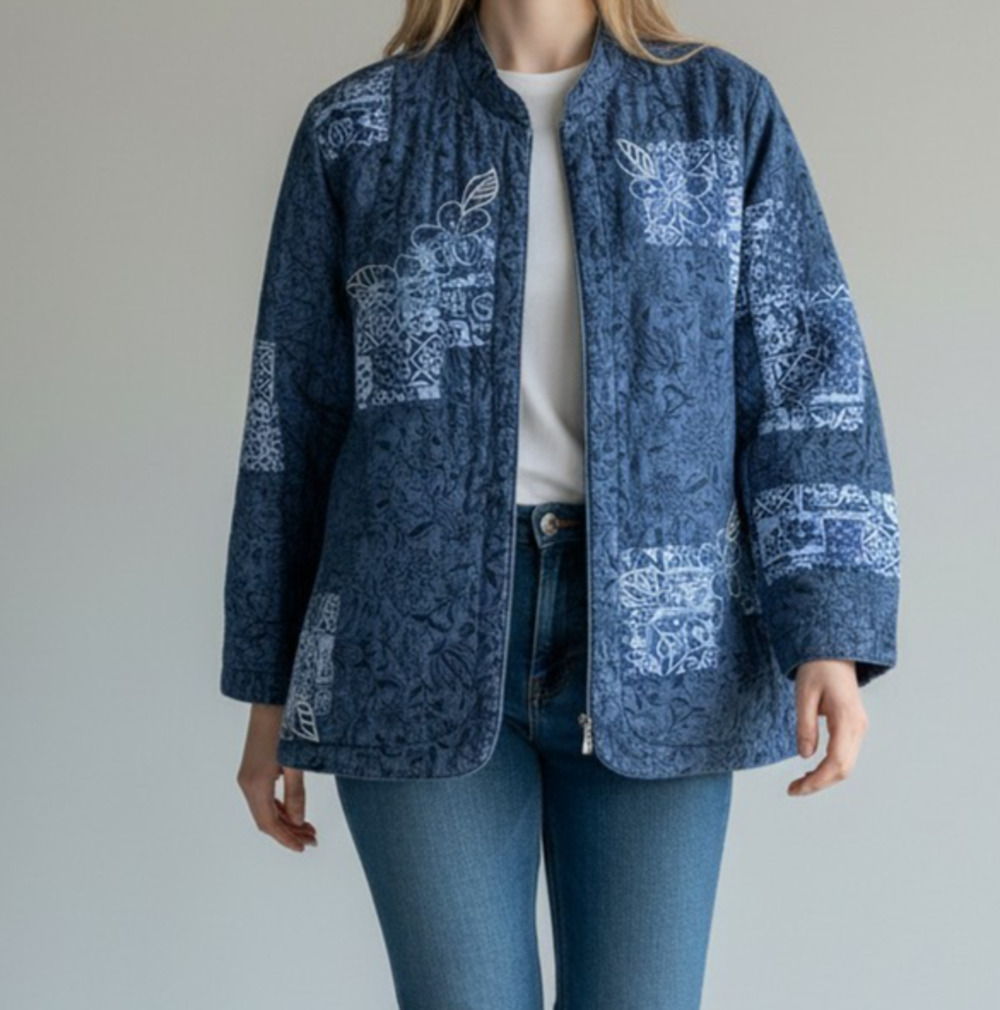 Alfred Dunner Women's Lightweight Lined Cotton Open Front Jacket Blue 24W